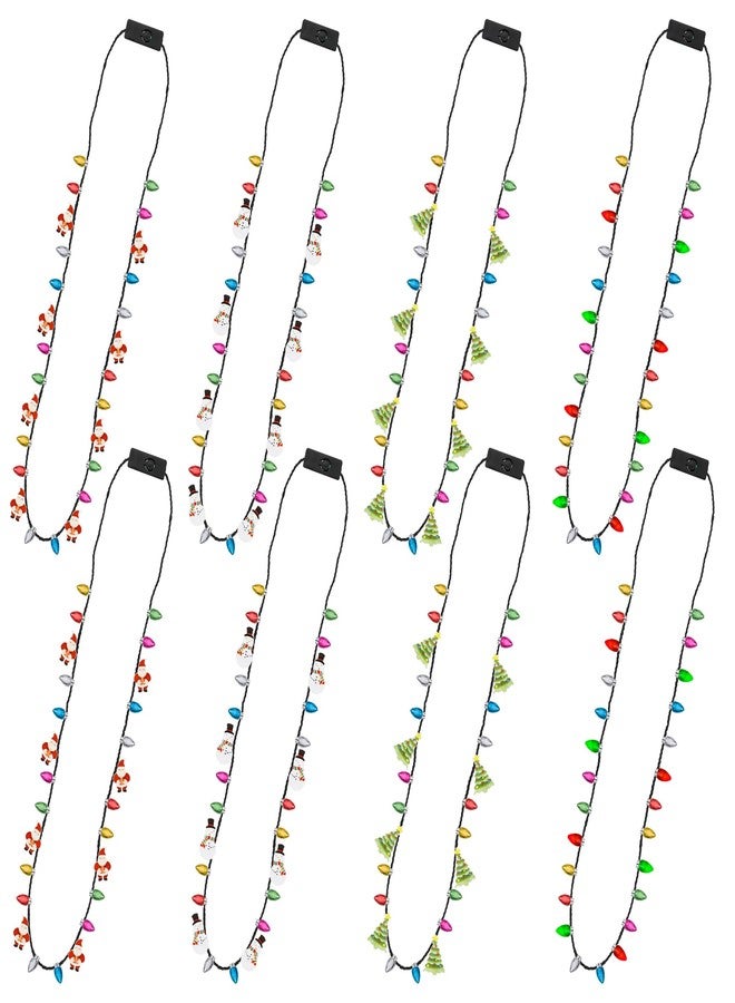 EOBOH Christmas Light Necklace, 8pcs Light up Christmas Necklaces Party Favors, 4 Kinds Glow Bulb Christmas Tree Santa Candy Cane Necklaces, 3 Modes Colorful Ugly Christmas Xmas New Year Eve Party Supplies - Image 1
